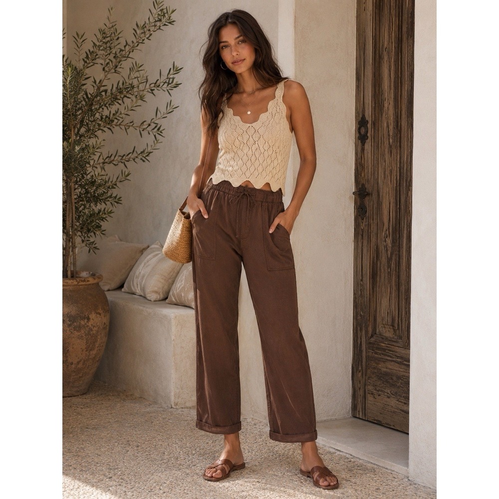 ANTHROPOLOGIE Sanctuary New Go Easy Pants Relaxed Brown Drawstring Women's LARGE